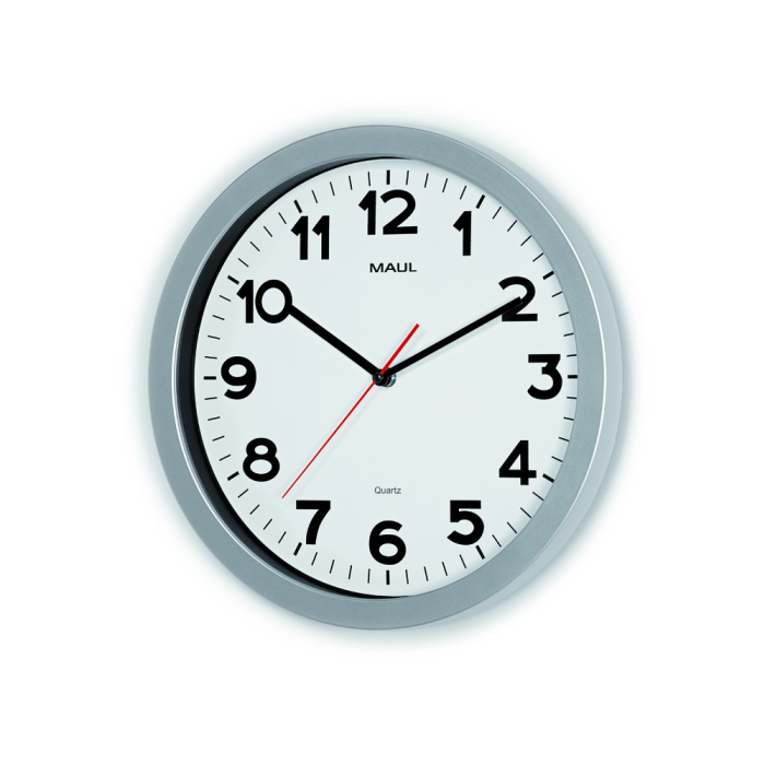 Maul Reloj de Pared Redondo Eléctrico 35 cm Diámetro, Marco de Plástico Irrompible, Cristal Mineral, Color Plata 1