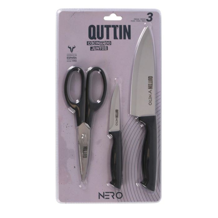 Set de 3 piezas: Cuchillo Chef, Pelador y Tijera Nero - Quttin (12 Cajas) 1 Set de 3 piezas: Cuchillo Chef, Pelador y Tijera Nero - Quttin (12 Cajas) 1