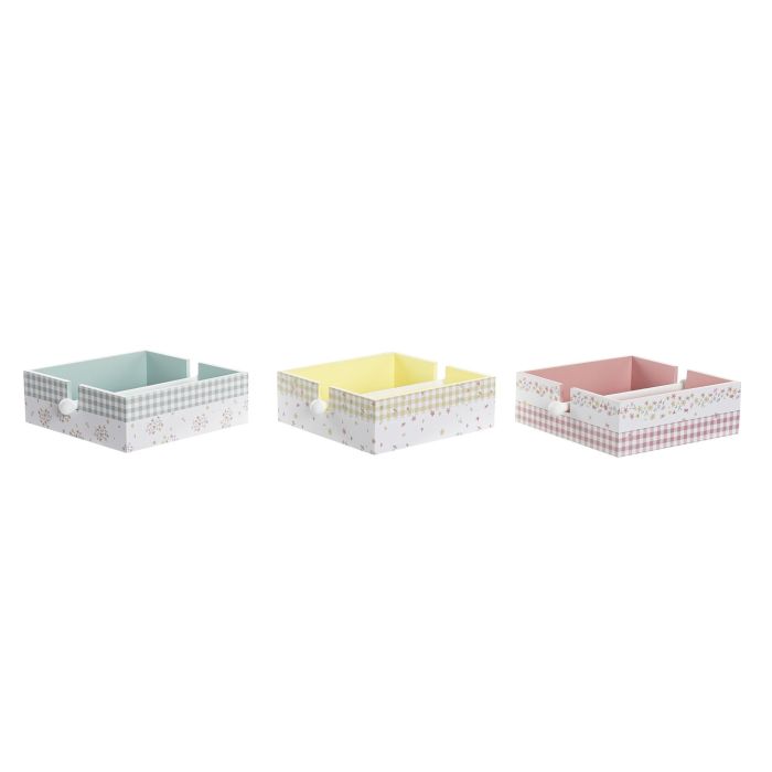 DKD Home Decor Servilletero Shabby Vichy Sweet de MDF y Metal, Colores Surtidos (Verde, Rojo, Amarillo), 18x6x22 cm - Pack de 3 Unidades
