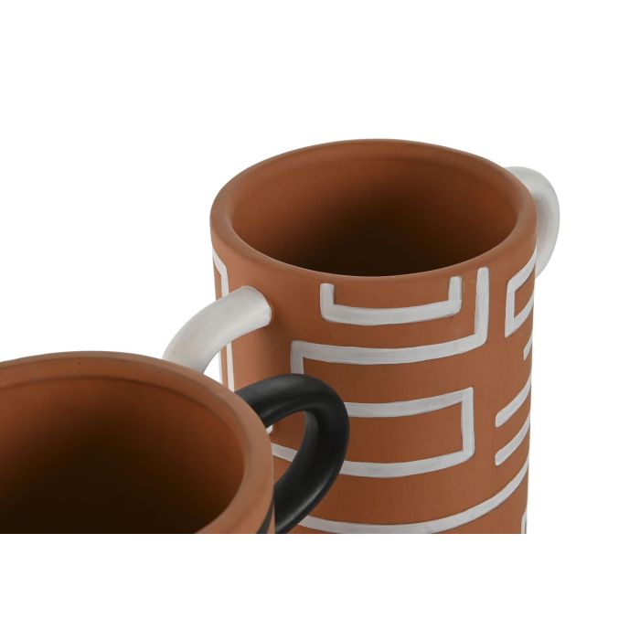 DKD Home Decor Jarron Terracota Negro Blanco con Asas 19 x 23.7 x 10.6 cm (6 Unidades) 2
