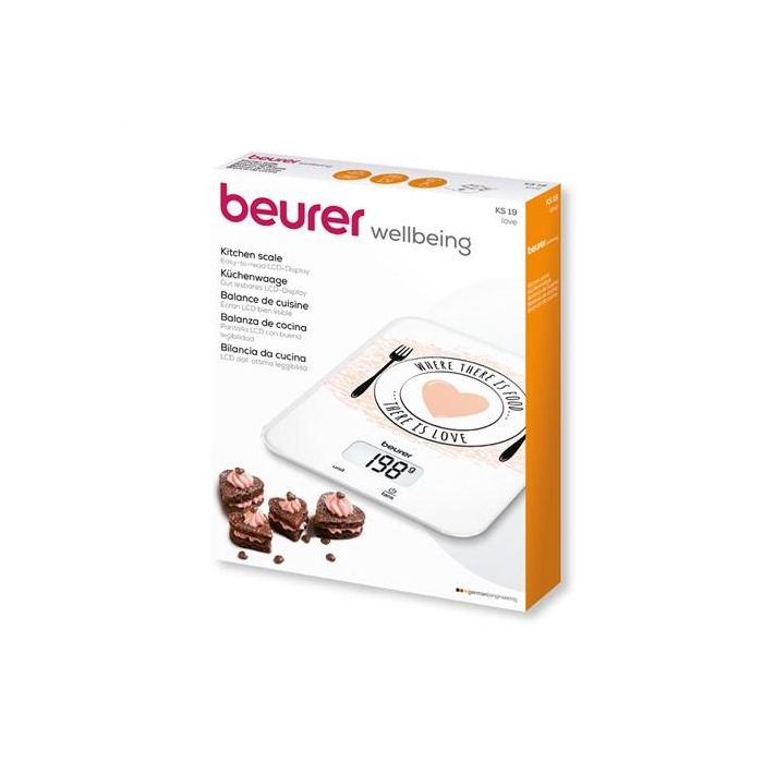 Beurer KS-19 Balanza de Cocina de Vidrio Ultra Plano con Pantalla LCD Grande y Función Tara, Capacidad 5 kg 1