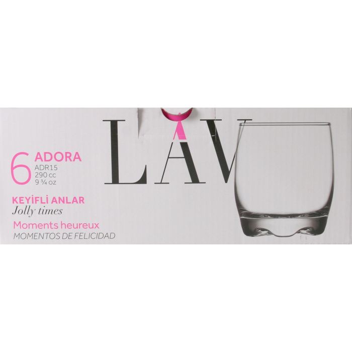 Set de 6 vasos para agua Adora 290 cc - Lav (8 Cajas) 1 Set de 6 vasos para agua Adora 290 cc - Lav (8 Cajas) 1