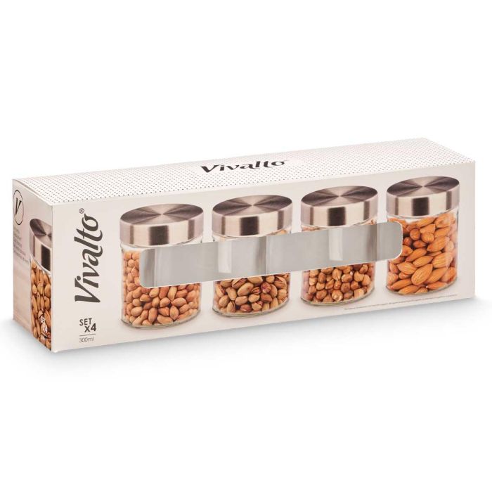 Set 4 Tarro Redondo Tapa Acero 300Ml Vivalto 35x11x9cm (12 Unidades) 2
