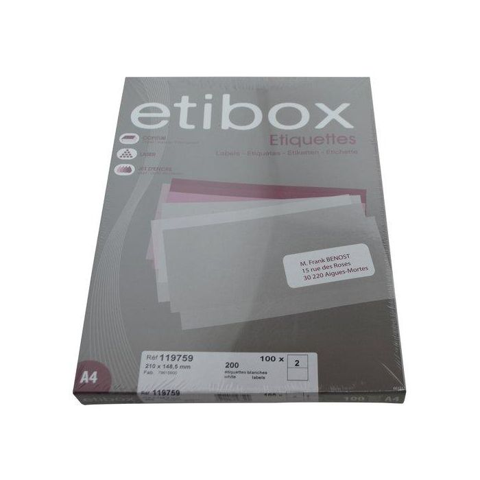 Etiquetas Adh.Impr. A4 Blanca Caja 100H C.Rectos 210X148,5 Mm 200 Uds.