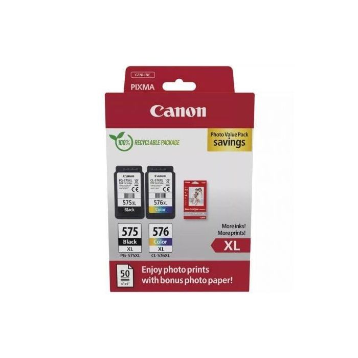 Cartucho de Tinta Original Canon PG-575XL + CL576XL Multipack Alta Capacidad/ Negro/ Tricolor + Papel Fotográfico Cartucho de Tinta Original Canon PG-575XL + CL576XL Multipack Alta Capacidad/ Negro/ Tricolor + Papel Fotográfico