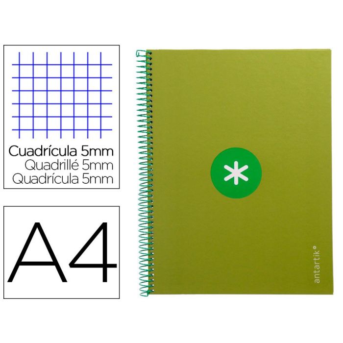 Cuaderno Espiral A4 Micro Antartik Tapa Forrada 80H 90 gr Cuadro 5 mm 1 Banda 4 Taladros Verde