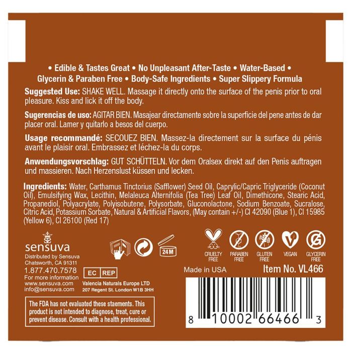 Lubricante con Sabor Sensuva Caramelo 6 ml 1 Pieza 2