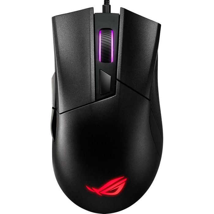 ASUS ROG Gladius II Core Gaming Mouse, óptico, 6200 DPI, 6 botones programables, con cable, ergonómico, negro