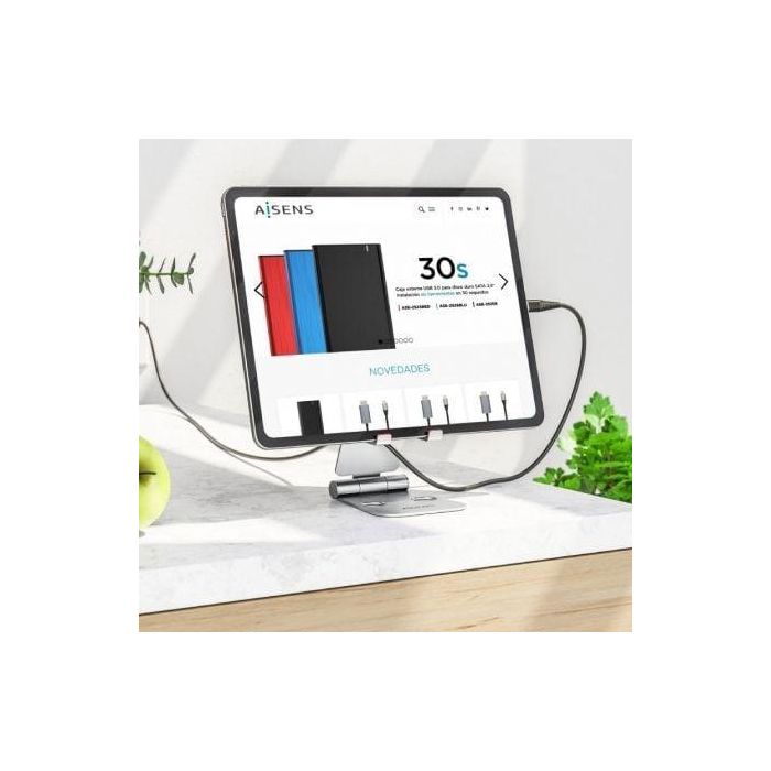 Aisens Soporte de Sobremesa Ajustable XL para Móvil y Tablet con 2 Pivotes, Aleación de Aluminio, Plegable y Compacto 3 Aisens Soporte de Sobremesa Ajustable XL para Móvil y Tablet con 2 Pivotes, Aleación de Aluminio, Plegable y Compacto 3