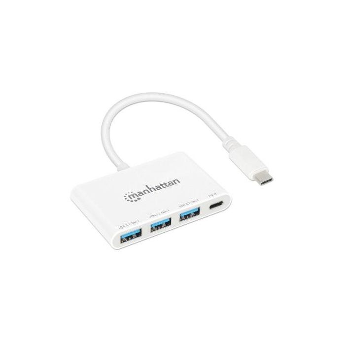 MANHATTAN 3-Port USB 3.0 Typ-C Hub mit PD Port 3x USB-A weiß 1