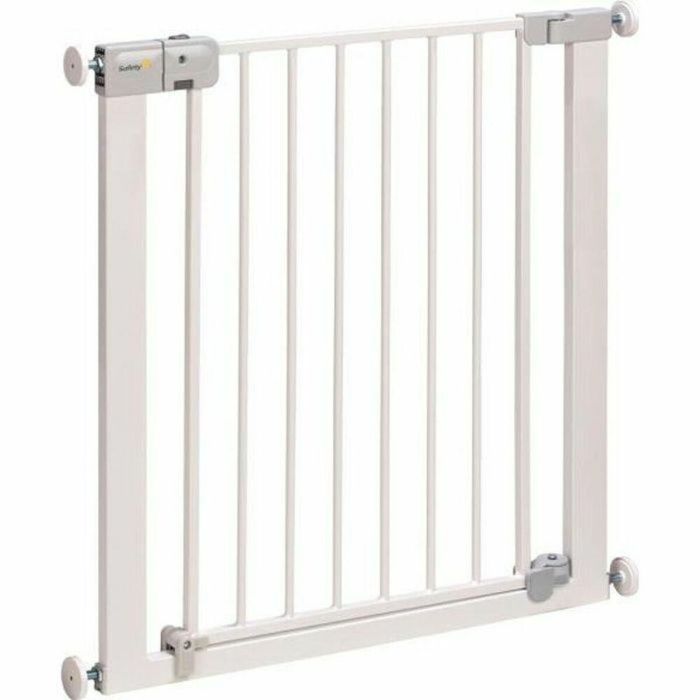 Safety 1St Barrera de seguridad para niños con cierre automático, fijación por presión (sin agujeros), ancho 73-80 cm, apertura con una mano, blanco