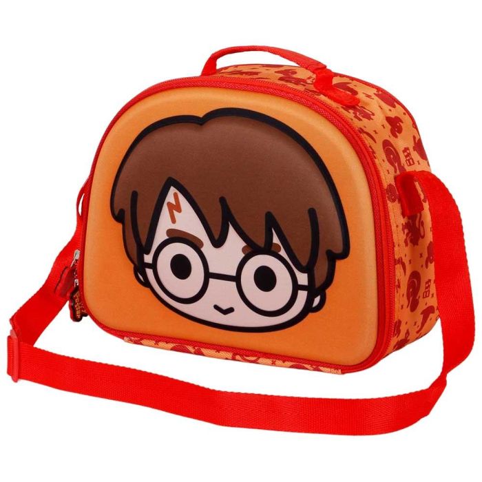 Harry Potter Bolsa Portamerienda 3D Bobblehead Naranja, 5L, Forro Isotérmico, Asa Bandolera Ajustable