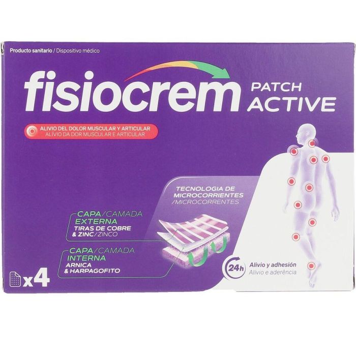 Fisiocrem Parche Active para Salud Articular y Alivio de Dolor Muscular, con Árnica, Harpagofito, Microcorrientes y Efecto 24h, 4 unidades