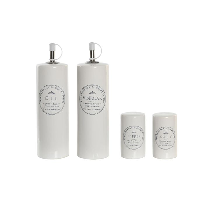 DKD Home Decor Aceitera Vinagrera Blanco Gres y Madera Set de 4 Piezas 15 x 22 x 18 cm 0 DKD Home Decor Aceitera Vinagrera Blanco Gres y Madera Set de 4 Piezas 15 x 22 x 18 cm 0