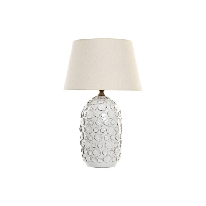 DKD Home Decor Lámpara de Sobremesa Mediterráneo, Porcelana y Lino Blanco Roto 40x64x40 cm, E27, 50W