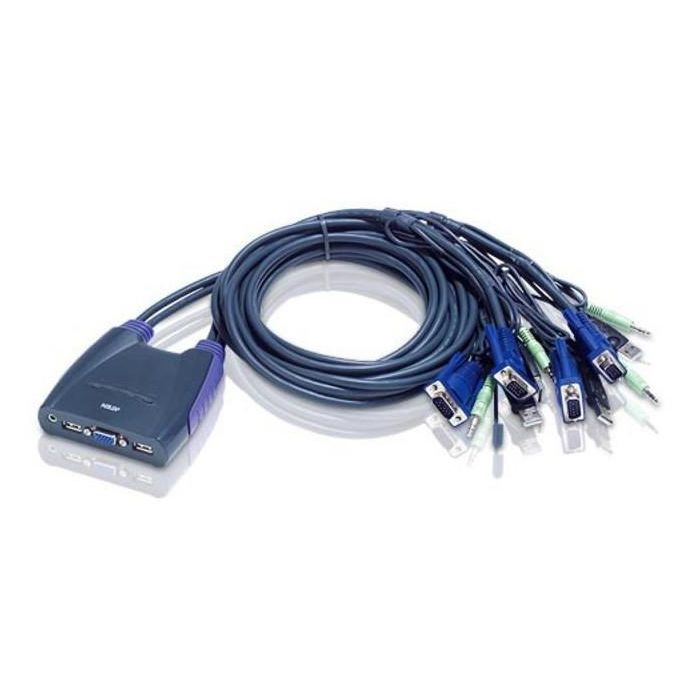 Aten CS64US KVM Switch USB VGA de 4 Puertos con Audio, Compartición de Periféricos USB y Cables Integrados