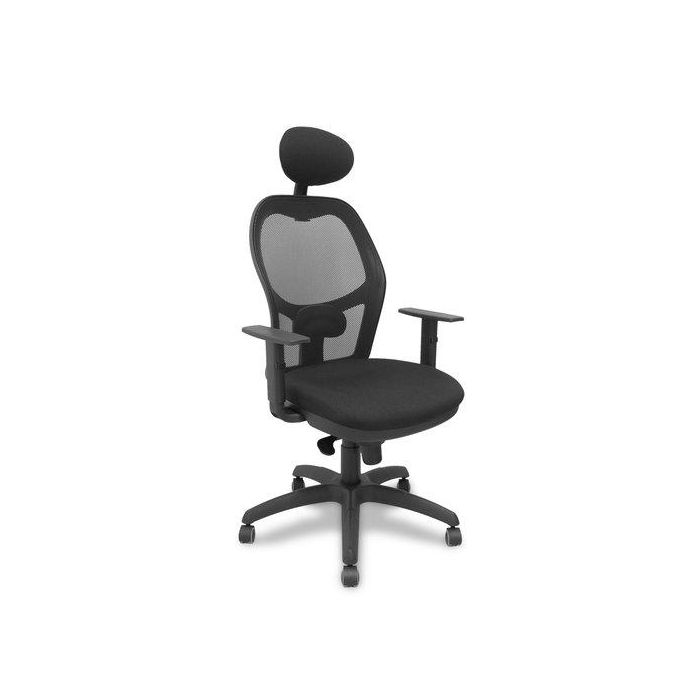 Silla Piqueras Y Crespo Jorquera Brazos Regulables Y Cabecero Fijo Mecanismo Sincro Ruedas Parquet Respaldo De Malla Negra Y Asiento Tapizado Bali Negro