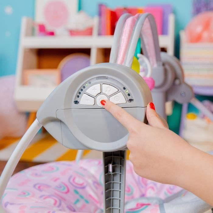 Bright Starts Columpio Portátil Compacto Automático con Música Pink Paradise Unisex con Juguetes para Recién Nacidos+ 2