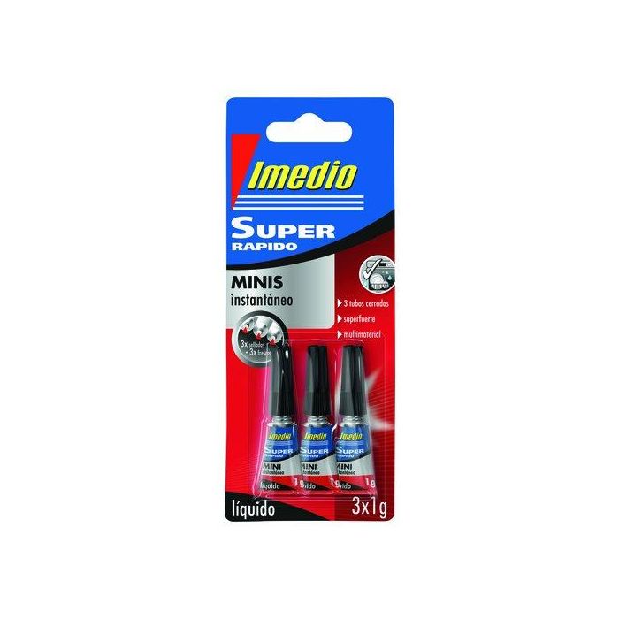 Imedio Pegamento Super Rápido Adhesivo Instantáneo, 1g, Blíster de 3 unidades