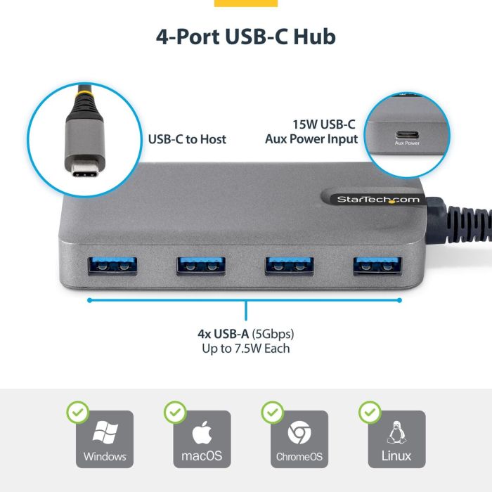 Hub USB Startech 5G4AC-USB-C-HUB Gris 4