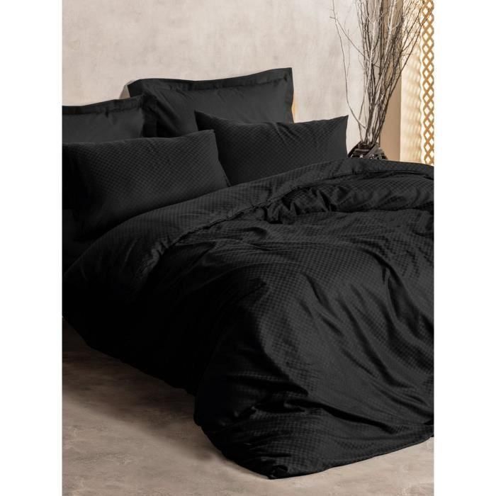 Juego de cama - 1 funda nórdica 220x240 cm + 2 fundas de almohada 60x60 cm - 100% algodón - Negro 2 Juego de cama - 1 funda nórdica 220x240 cm + 2 fundas de almohada 60x60 cm - 100% algodón - Negro 2