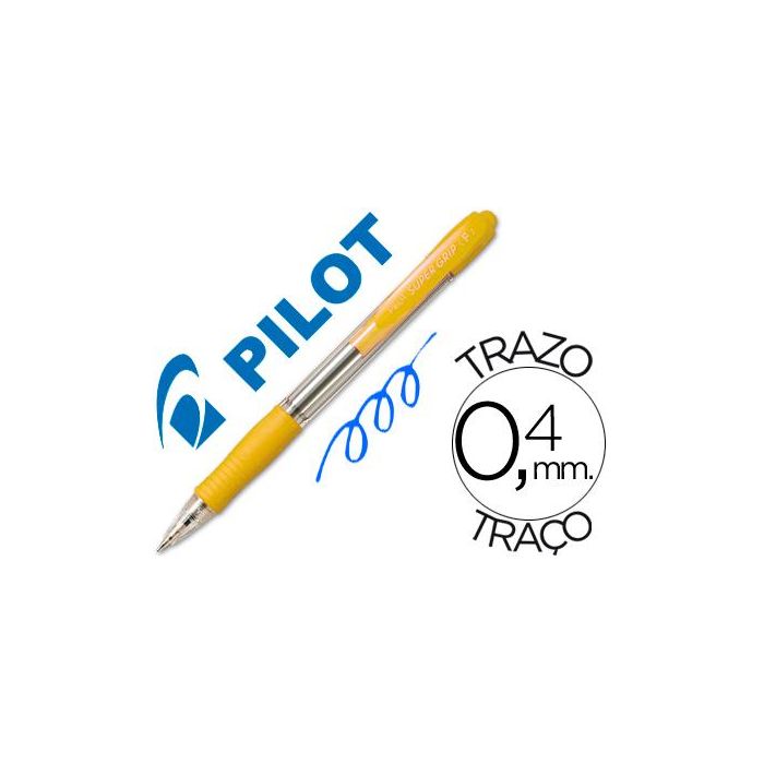 Boligrafo Pilot Super Grip Amarillo Retractil Sujecion De Caucho Tinta Base De Aceite 12 unidades