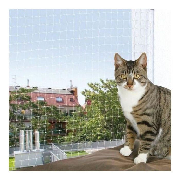 Trixie Red de Protección para Gatos Transparente 8x3m, Malla 3x3 cm, Anti-mordiscos, Resistente UV, Interior y Exterior, Apta para Gatos Pequeños. 1