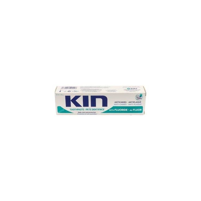 Kin Pasta Dentífrica con Flúor 1450 ppm F- Prevención Caries, Acción Antiplaca y Cuidado de Encías con Provitamina B5 y Aloe Vera 50 ml