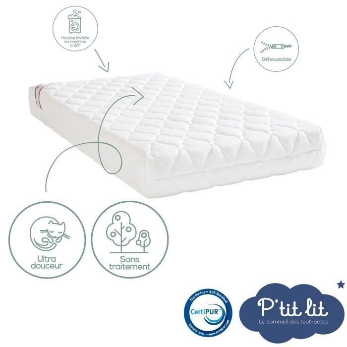 Colchón para bebé de Bambú - 70x140x10 cm - Viscosa suave - Desenfundable - Sin tratamiento químico 2 Colchón para bebé de Bambú - 70x140x10 cm - Viscosa suave - Desenfundable - Sin tratamiento químico 2