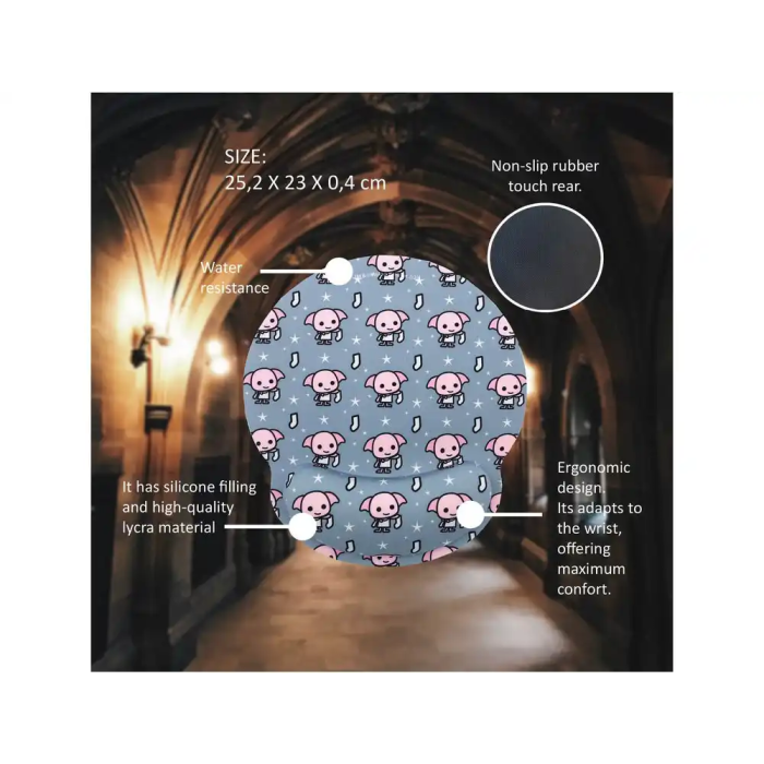 Wondee Alfombrilla Ratón Gel Ergonómica Harry Potter Dobby Reposamuñecas Antideslizante 250x20x230 mm 2
