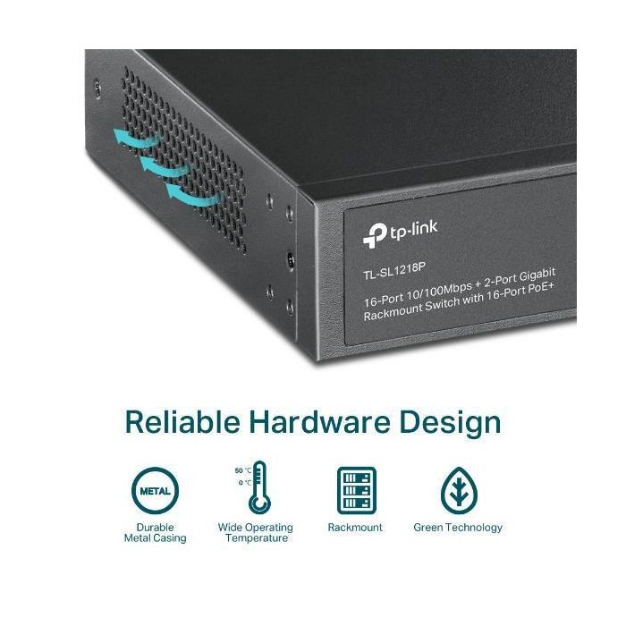 TP-Link 7.2 Gbps, 5.36 Mpps, 16x 10/100 Mbps RJ-45, 2x 1G RJ-45, 1x Combo SFP, 440x180x44 mm 7 TP-Link 7.2 Gbps, 5.36 Mpps, 16x 10/100 Mbps RJ-45, 2x 1G RJ-45, 1x Combo SFP, 440x180x44 mm 7