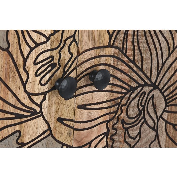 DKD Home Decor Buffet Tropical de Madera de Mango y Metal Gris Natural con 4 Puertas y 2 Estanterías, Detalles de Flores 177x45x74 cm 8
