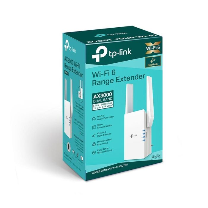 TP-Link RE705X Extensor de Cobertura WiFi 6 Mesh AX3000 Doble Banda 5GHz/2.4GHz, Gigabit Ethernet, Compatible con EasyMesh, Punto de Acceso, Configuración App Tether TP-Link RE705X Extensor de Cobertura WiFi 6 Mesh AX3000 Doble Banda 5GHz/2.4GHz, Gigabit Ethernet, Compatible con EasyMesh, Punto de Acceso, Configuración App Tether