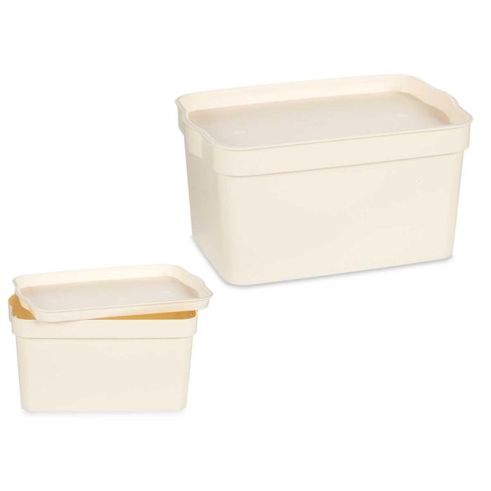 Caja Plastico Con Tapa 2,3L Crema Kipit 13X11CM (24 Unidades) Caja Plastico Con Tapa 2,3L Crema Kipit 13X11CM (24 Unidades)