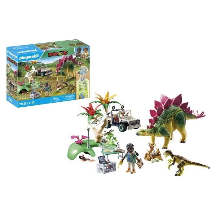 PLAYMOBIL 71523 Campamento de Investigación con Dinosaurios, Estegosaurio y Deinoychus, Vehículo Todoterreno, Juguete +4 años 2