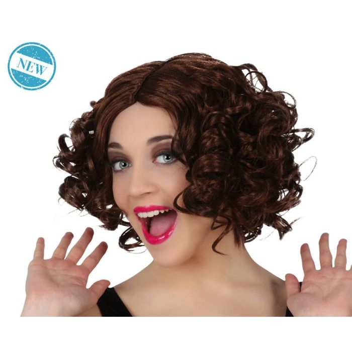 Peluca Corta Rizada Castaña 130 gr Para Disfraces De Época O Personajes Clásicos Estilo Victoriano