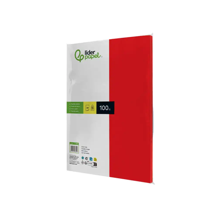 Liderpapel Papel Color A4 80gr Rojo Paquete 100 Hojas 2
