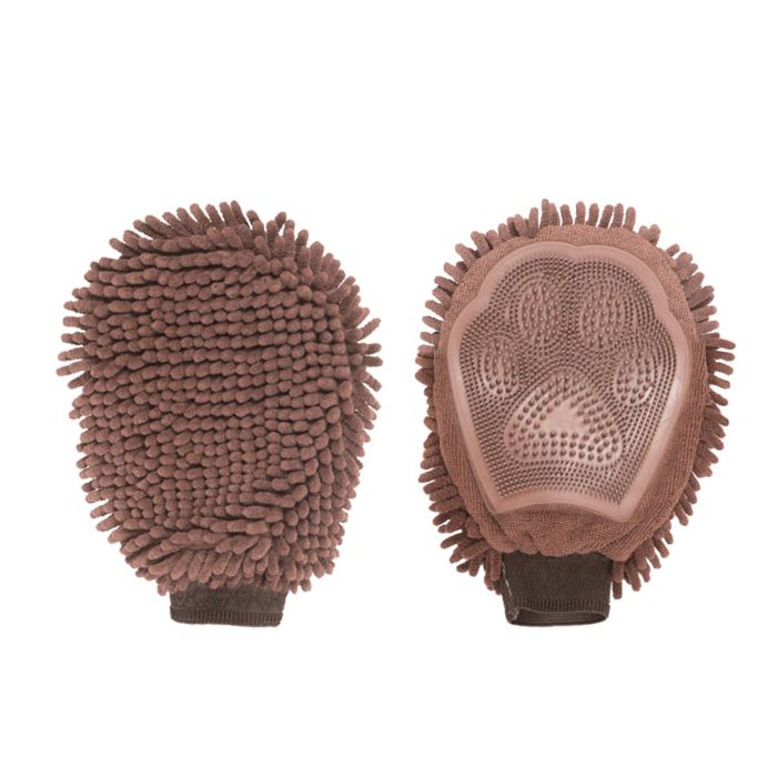 Dog Gone Smart Dirty Dog Grooming Mitt Manopla Doble Cara para Quitar Pelo y Secado Rápido Perros Gatos Microfibra Marrón 25x18 cm