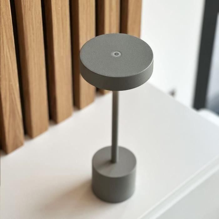 Lámpara de mesa inalámbrica - LUMISKY - ROBY GREY - H30 cm - Aluminium Touch - Gris claro - LED 2