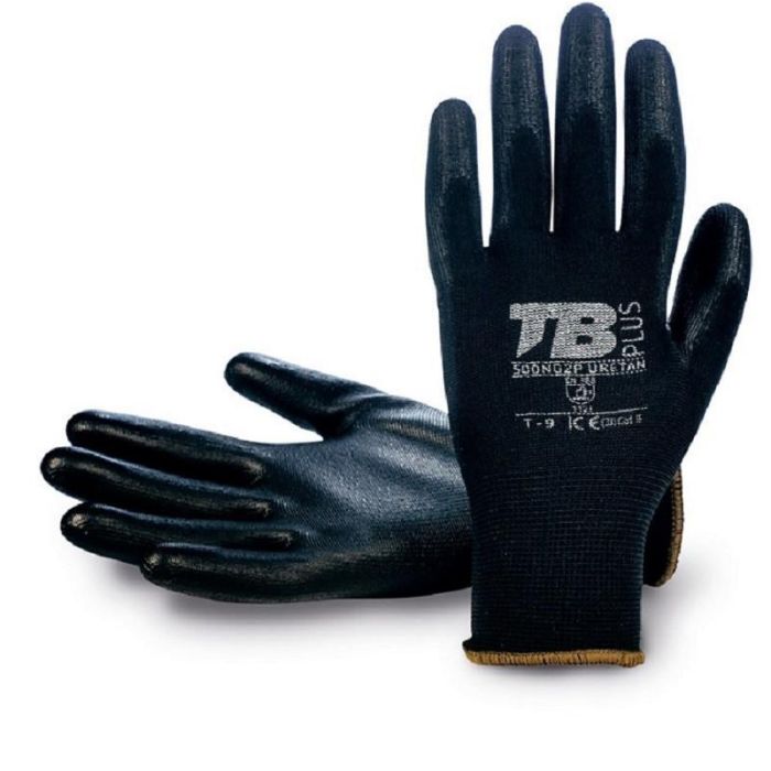 TOMAS BODERO 500NG2P Guante Poliéster Negro Palma Poliuretano Sin Costuras, Galga 13, Destreza 5, Micromecánica, Talla 6-10