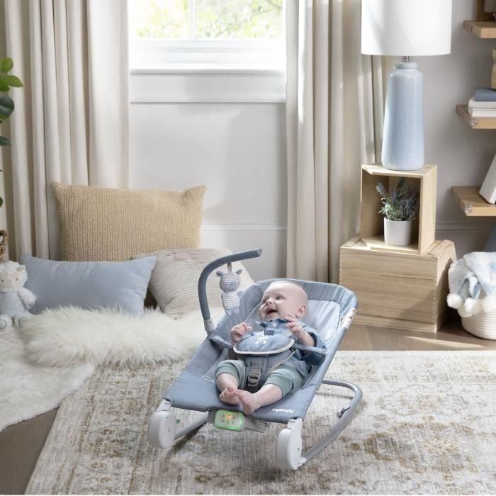 INGENUITY Happy Belly Rock-to-Bounce Asiento - Música - Vibraciones - Arco de Actividad Extraíble - Peluche Cebra - 5 INGENUITY Happy Belly Rock-to-Bounce Asiento - Música - Vibraciones - Arco de Actividad Extraíble - Peluche Cebra - 5