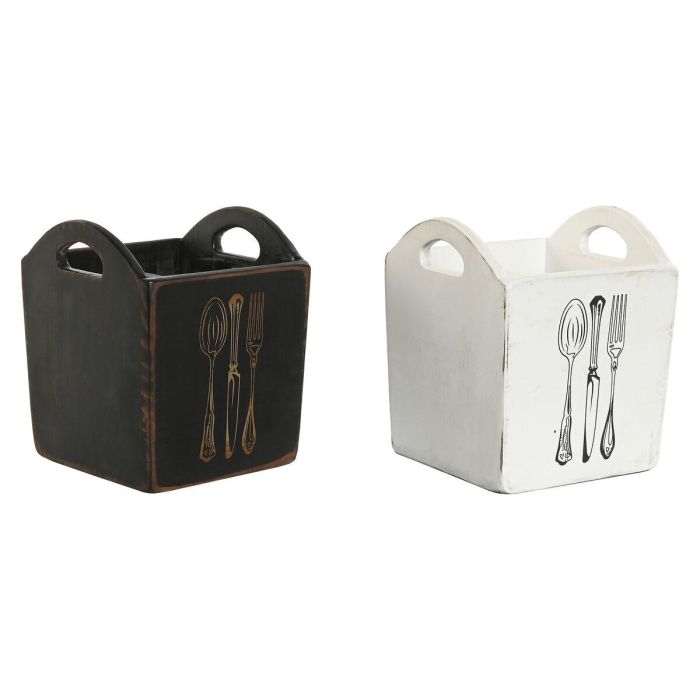 Cubertero Tradicional DKD Home Decor Blanco Negro 15 x 18 x 15 cm Set de 2 Cubertero Tradicional DKD Home Decor Blanco Negro 15 x 18 x 15 cm Set de 2