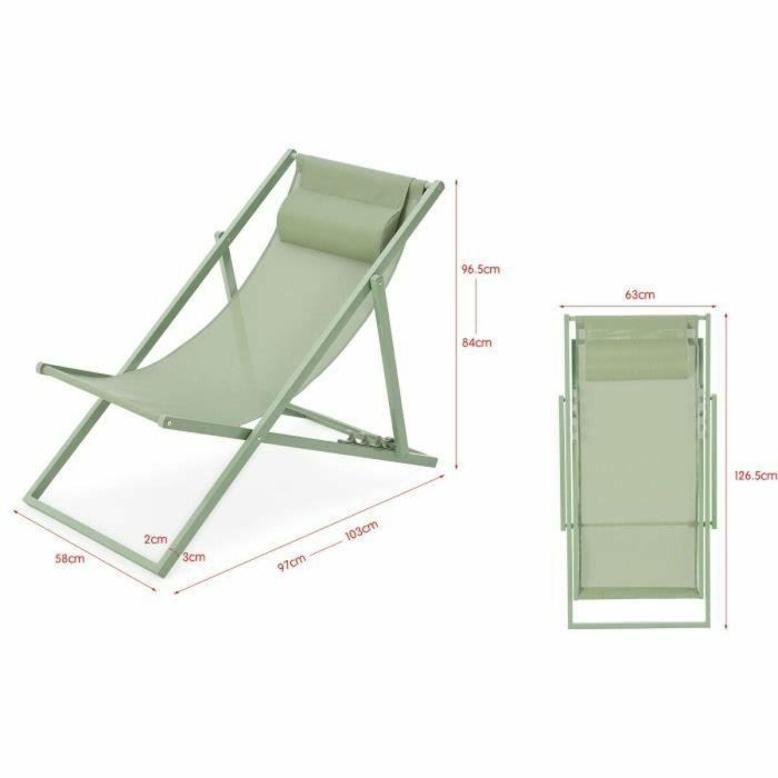 Tumbona PAROS - Estructura de acero - L 63 x P 104 x A 85 cm Verde caqui 4 Tumbona PAROS - Estructura de acero - L 63 x P 104 x A 85 cm Verde caqui 4