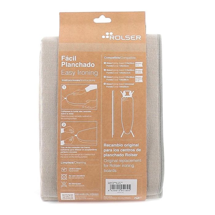 Rolser Funda para Tabla de Planchar 120 x 42 cm Arena Algodón con Cierre de Cordón 2