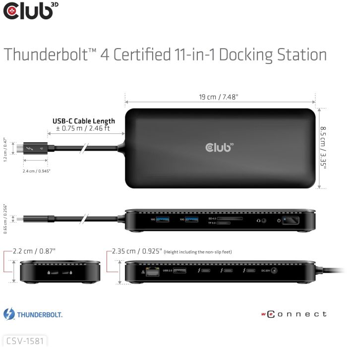 Club3D Docking Station Thunderbolt 4 11-en-1 para 2 Pantallas, USB, Ethernet, Lector SD, 140W Negro 15 Club3D Docking Station Thunderbolt 4 11-en-1 para 2 Pantallas, USB, Ethernet, Lector SD, 140W Negro 15