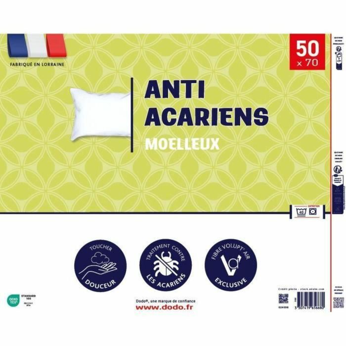 Dodo Almohada Antiácaros 50x70 cm - Funda 100% Poliéster Tratada - Relleno 100% VOLUPT`AIR Poliéster Lavable para Confort Suave 4 Dodo Almohada Antiácaros 50x70 cm - Funda 100% Poliéster Tratada - Relleno 100% VOLUPT`AIR Poliéster Lavable para Confort Suave 4