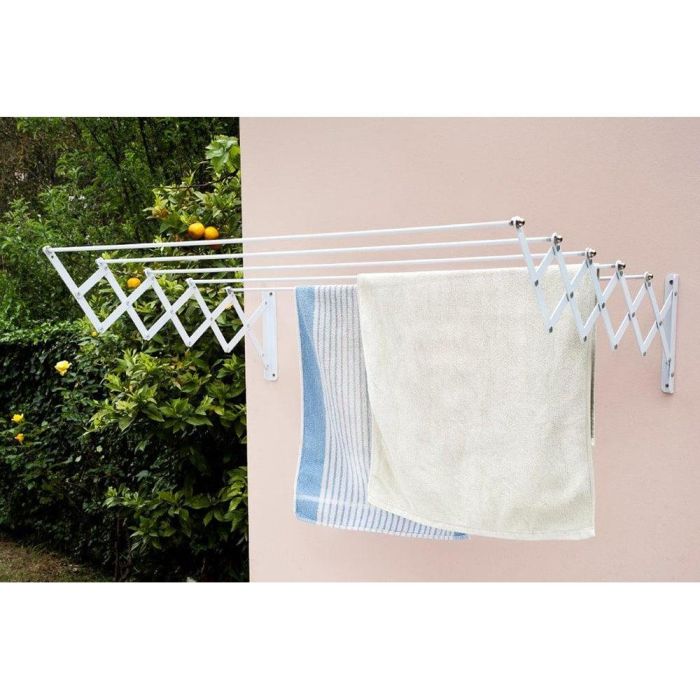 Fepre Tendedero de pared acero epoxi blanco, 120 cm de tendido, resistente a la oxidación