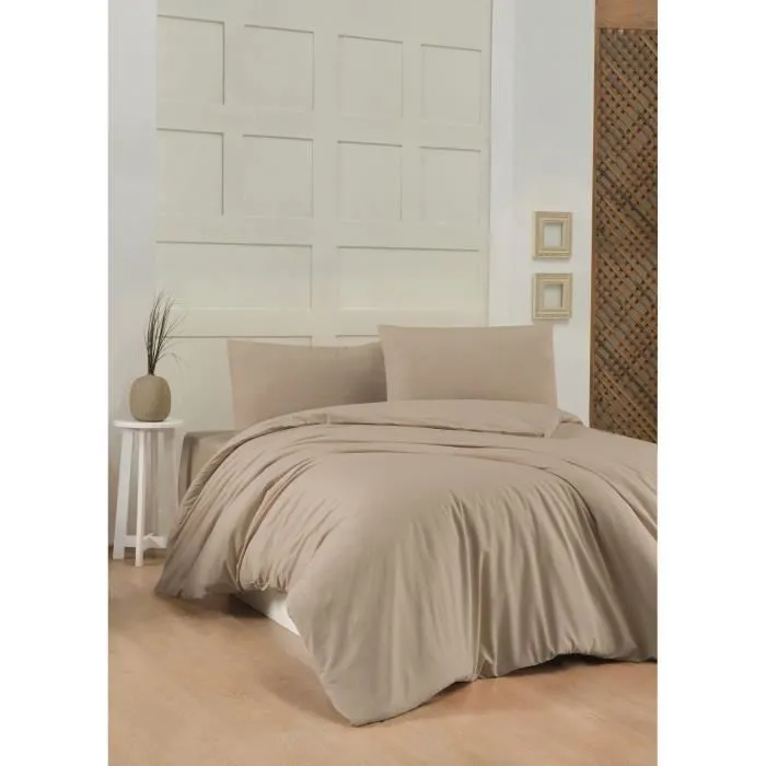 Juego de Cama 220x240 cm, 2 Fundas de Almohada 60x60 cm, 100% Algodón Reforzado, Beige 1