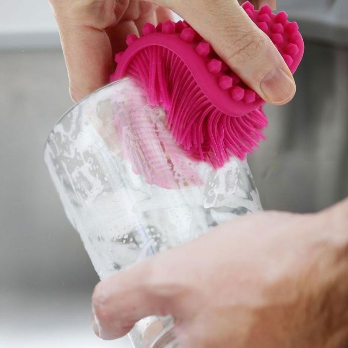 Je cherche une Idee Cepillo-Estropajo de Silicona Doble Cara, Higiénico y Flexible, Colores Surtidos (Azul, Fucsia, Gris), Apto Lavavajillas, 14x7 cm 4