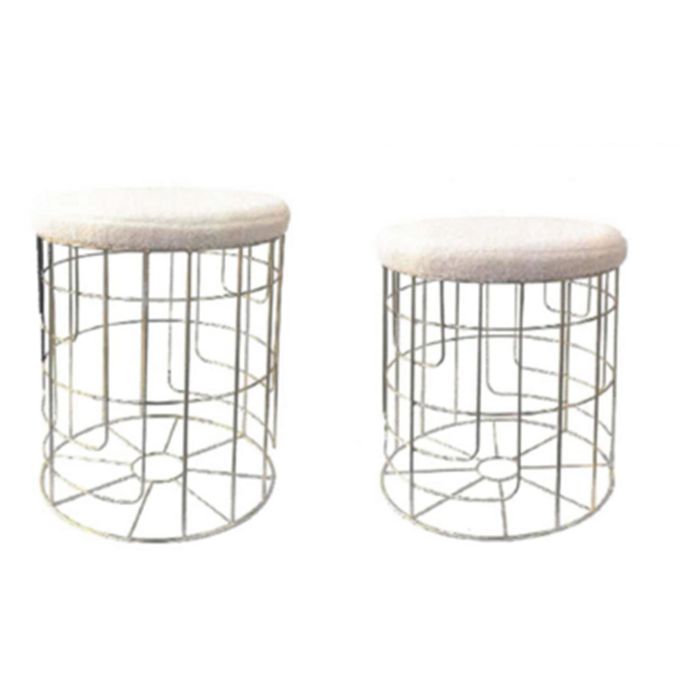 DKD Home Decor Reposapies Moderno Poliester Metal Dorado Blanco Set de 2 38x44x38 cm Altura Asiento 44/39 cm